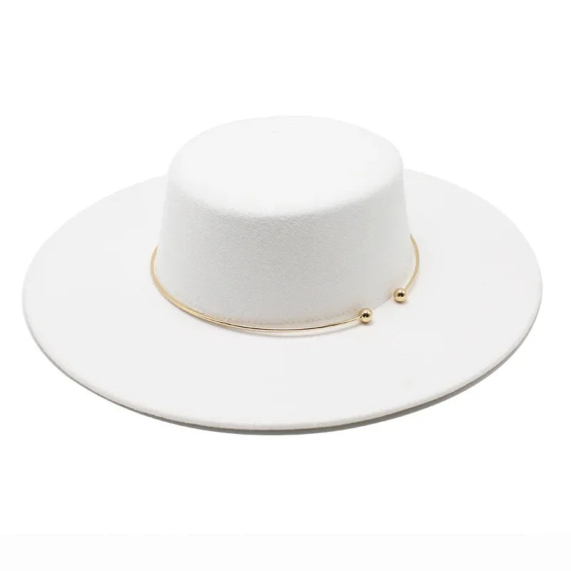 French Style 10CM Wide Brim Derby Top Hat Socialite Wind Hepburn Wind Wool Felt Fedoras Hat Elegant Wedding Dress Hat