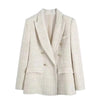 TRZA Women Fashion Tweed Double Breasted Blazer Coat Vintage Long Sleeve Flap Pockets Female Outerwear Chic Veste Femme