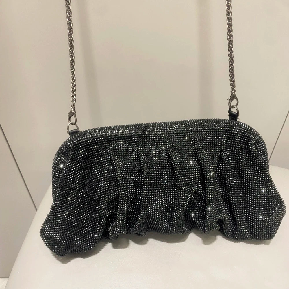 Shiny Rhinestones Handmade Evening Clutch Bags New Folds Purses and Handbags Luxury Designer Wedding Party High Quality