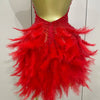 Women Luxury Rhinestones Pearls Feathers Halter Backless Short Dress Women Sexy Celebrate Birthday Dress Nightclub Stage Costume