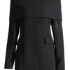 TWOTWINSTYLE Slash Neck Chic Blazers For Women Off Shoulder Long Sleeve Patchwork Single Button Solid Coat Female Clothes 2022