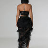 Sexy Two 2 Piece Sets Night Club Outfits for Women White Lace See Through Sleeveless Strapless Top and Ruffles Long Skirts Suit