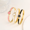 6 Farben Klassisch Luxuriös Edelstahl Fünfblattblume Offener Armreif Schlicht für Damen Mädchen Party Trend Emaille Schmuck Kleeblatt