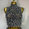 High Quality Sparkling Rhinestone Sexy See Through Blackless Top Skirt Two Pieces Set Woman Luxury Birthday Evening Party Gowns