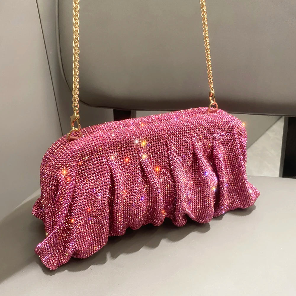Shiny Rhinestones Handmade Evening Clutch Bags New Folds Purses and Handbags Luxury Designer Wedding Party High Quality