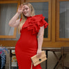 Summer Fashion Bodycon High Neck Sleeveless One Shoulder With Flower Ruffle Elegant Evening Dress