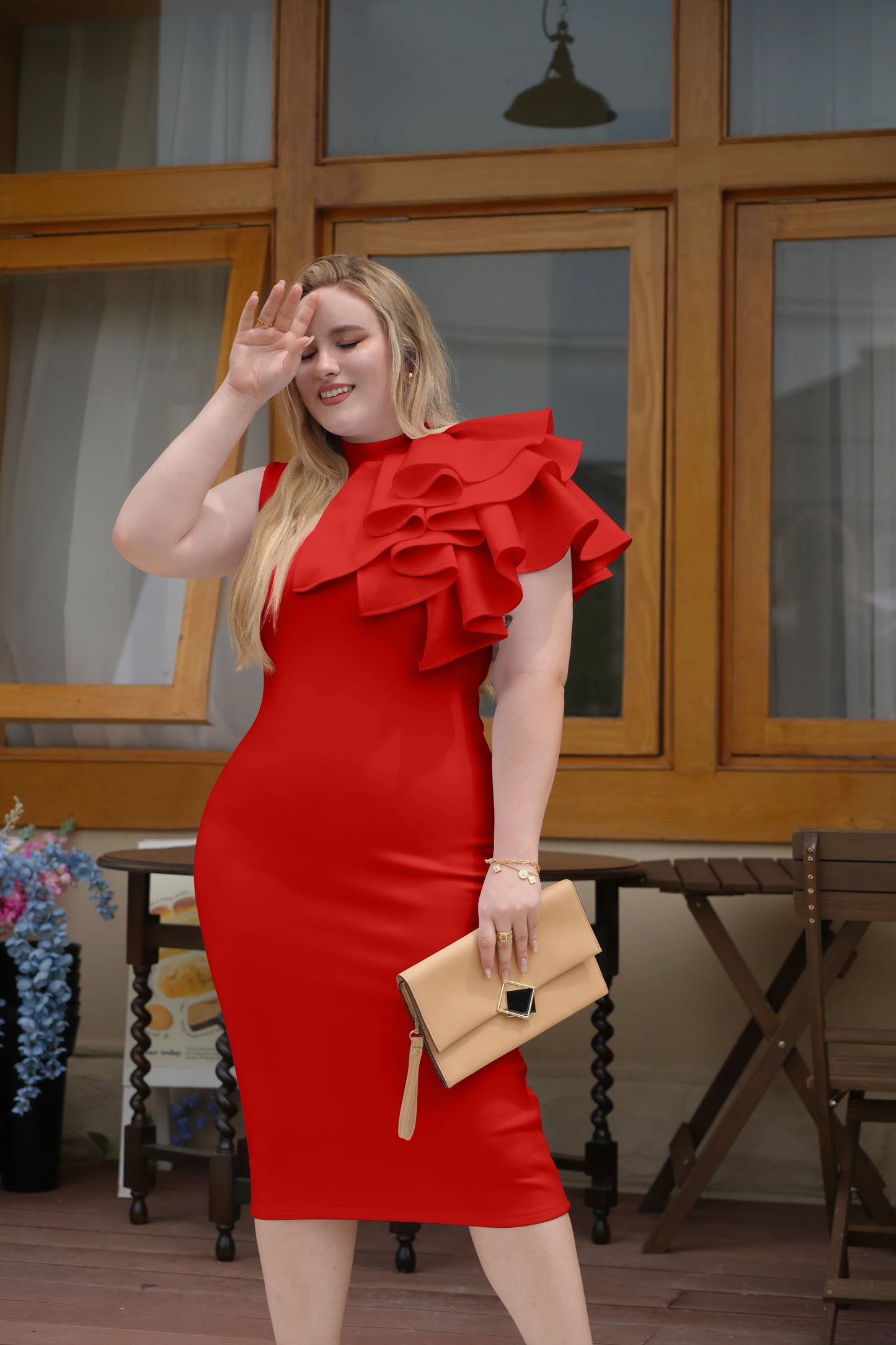 Summer Fashion Bodycon High Neck Sleeveless One Shoulder With Flower Ruffle Elegant Evening Dress