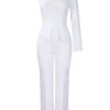 White 2 Piece Sets Women Outifits Autumn Slanted Shoulder Nail Bead Top Pants Two-piece Party Lady Matching Sets OL Fashion Suit