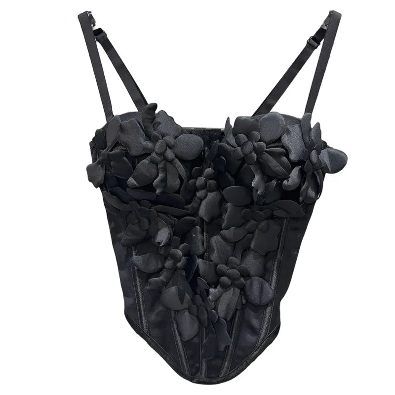 DEAT Fashion New Items Three-dimensional Flower Decoration Chest Pad Camisole For Women Fishbone Waist Sling Vest 11A04201