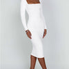 Herbst und Winter Damen Sexy Bodycon Kleid Quadratischer Ausschnitt Langarm Abendkleider für Damen