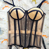 Women Luxury Mesh Corset Bustier Transparent Bodices With Cups Waist Slimmer Lace Up Steel Bone Tight Fitting Tube Tops Costume
