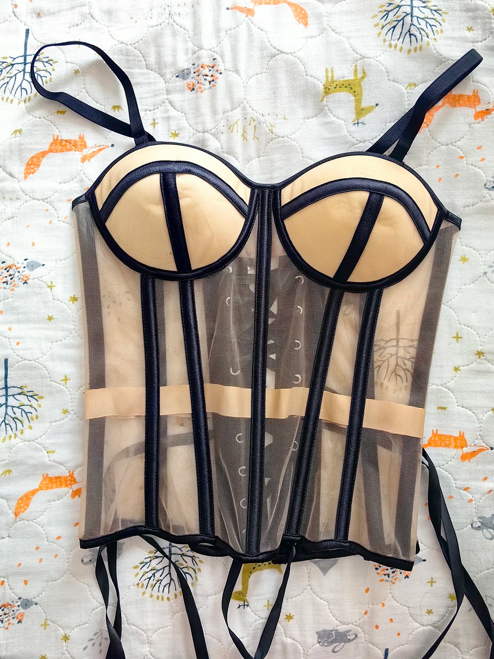 Women Luxury Mesh Corset Bustier Transparent Bodices With Cups Waist Slimmer Lace Up Steel Bone Tight Fitting Tube Tops Costume