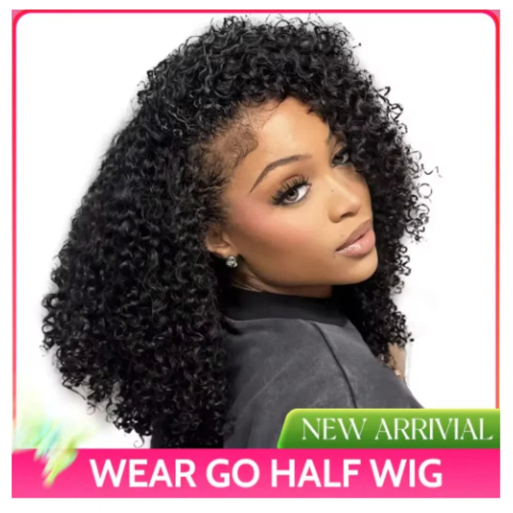 3 IN 1 Flip Over Half Wig With Drawstring Seamless Clip Ins Flip Over Wig 200 Density Glueless Wigs Human Hair For Women wig