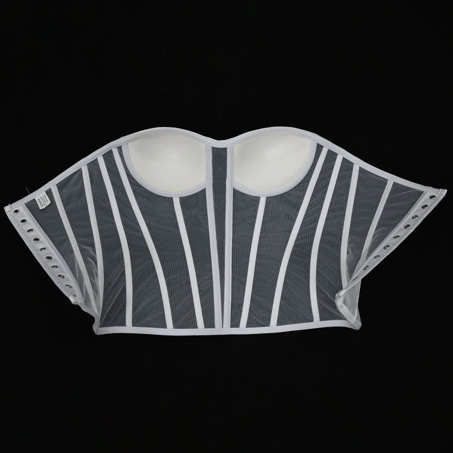 Women Mesh Corset Bustier With Cups Overbust Tight Shaping Tops Strapless Transparent Bodice Slimm Waist Wedding Lace Up Boned