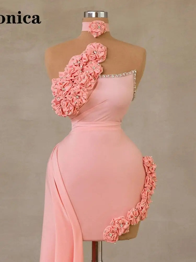 MONICA Trendy Pastrol Crystal Flowers Pleat Short Cocktail Dresses for Teens Cape Party Vestidos De Formatura Customized