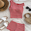 European and American striped vest shorts set, summer knitted hot pants top two-piece set