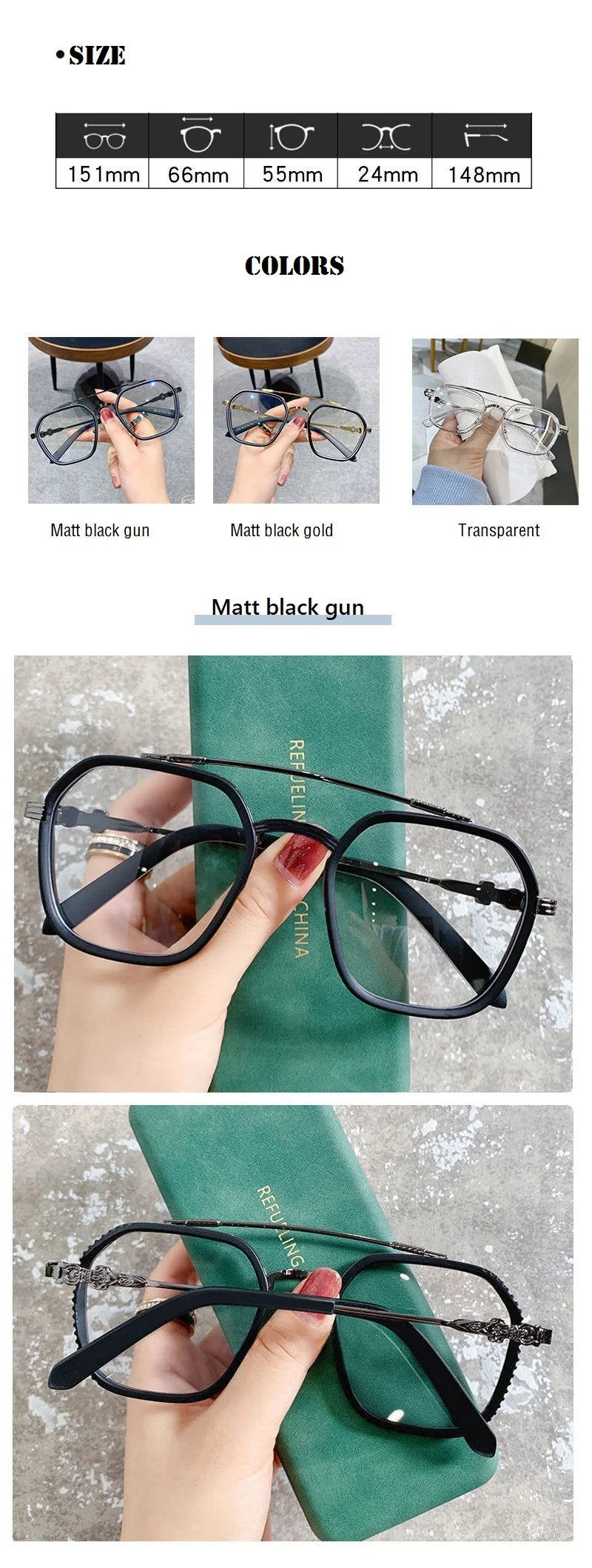 -1 -1.5-2-2.5-3 Doppelsteg Quadratische Myopie Brille Herren Damen Retro Anti-Blaulicht Kurzsichtigkeit mit Sehstärke Computerbrille