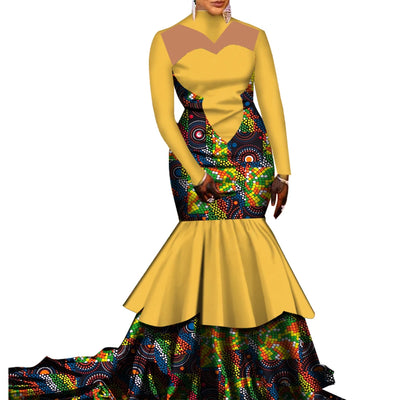 Nachrichten Afrikanische Hochzeit Plissierte Kleider Frauen Plus Size Kleidung Mode Patchwork Lange Bodenlange Elegante Dame Partykleider WY364