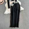 Faionable Diamond Embellied Wrap Skirt Set ort Top Long Dr Slimming High Collar Long Sve Zipper Two Piece Set