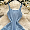 Joskaa 2026 Autumn Retro Striped Knit Dress Women Elegant Pleated Waist Slim Low Cut Sleeveless A-line Slip Dress Streetwear