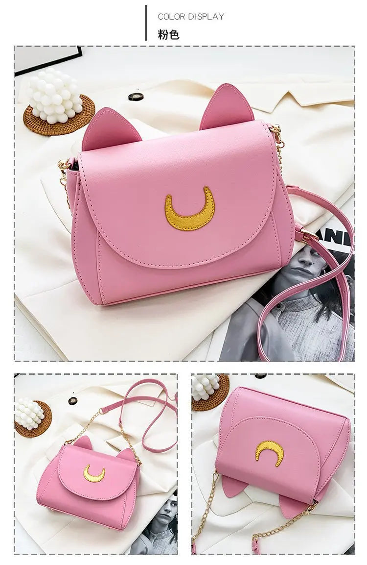 Summer Sailor Moon Ladies Handbag Black Luna Cat Shape Chain Shoulder Bag PU Leather Women Messenger Crossbody Small Bag Purses