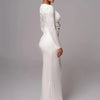 Mozision hollow out long sleeve sexy maxi dress for women fashion solid V neck back split bodycon club long dress elegant