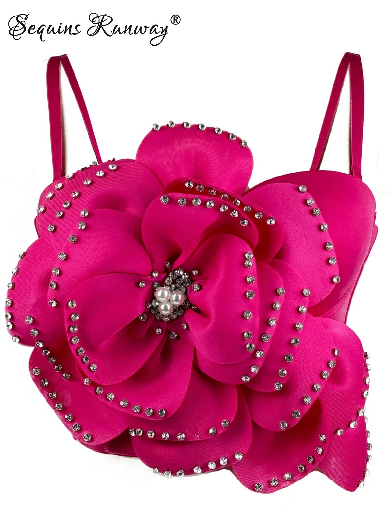 Sexy pink white flower corset crop top women clothing summer body cropped beading bra club party tops woman 2026 halter tank top