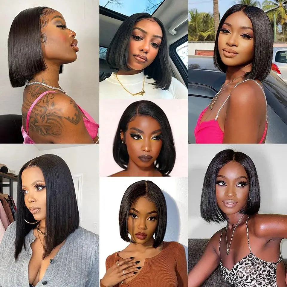 Brazilian Human Hair Wig Remy Bone Straight Hair Bob Wigs Full Machine Made Wig for Women 8-16 Inches Swiss Lace Bob Wigs 150%