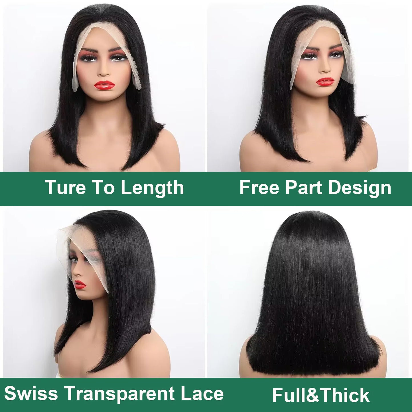Bob Perücke Echthaar 13X4 Lace Front Perücke 180% Dichte Kurze Glatte Frontale Bob Perücke Transparente Spitze Vorgezupft Mit Babyhaaren