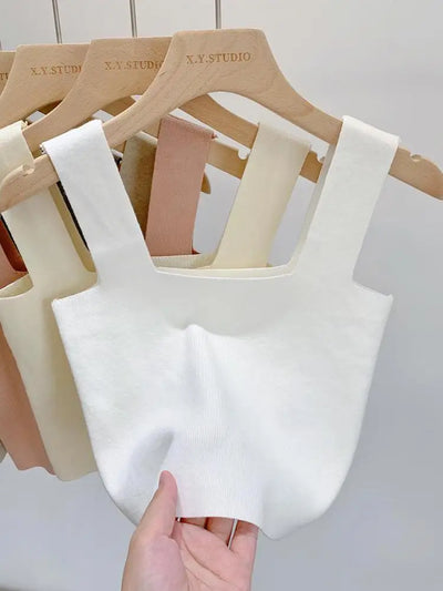 2026 Summer Women Sexy Sleeveless Tops Fashion Short Square Collar Tank Tops 6 Colors Knitted