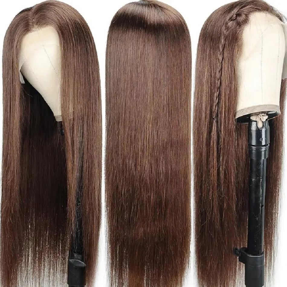 Chocolate Brown Straight 13x4 13x6 Hd Lace Frontal Wig Brazilian Colored T Part Human Hair Wigs For Women Preplucked 30 36 Inch