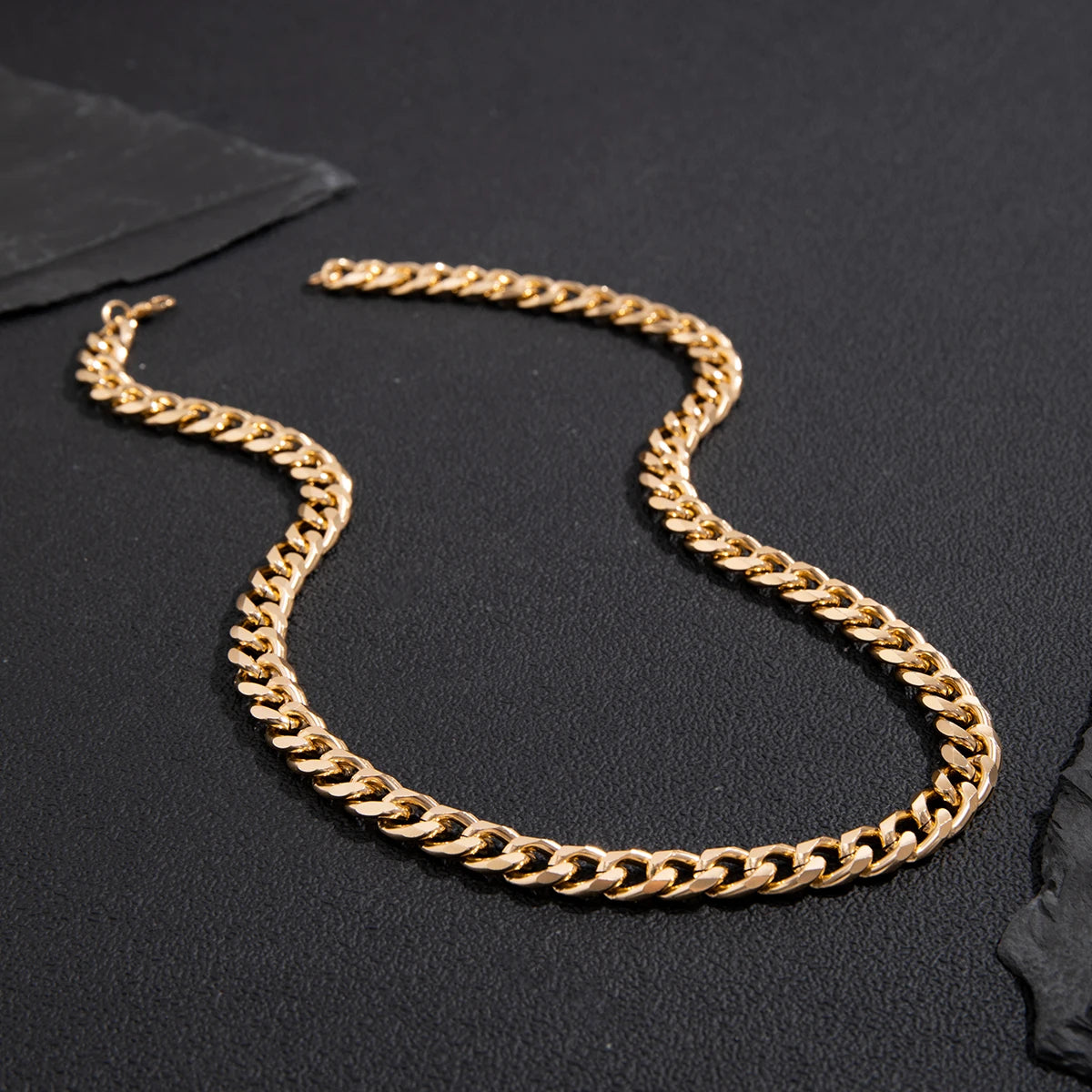 KunJoe Simple Cuban Chain Necklace for Men Gold Color/Black Metal Aluminium Chain On The Neck Choker Jewelry Party Male DIY Gift