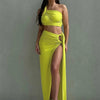 Ladies Spring 2 Pieces Sleeveless Backless Strap Spit Crop Top Side Slit Slim Fit Maxi Skirt Set Women Evening Party Clubwear
