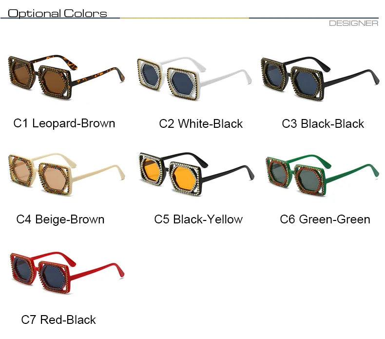 Quadratische Luxus Diamanten Sonnenbrille Damen Punk Mode Strass Sonnenbrille Weiblich Glänzend Sexy Gelbe Linse Brille Schatten Handgemacht