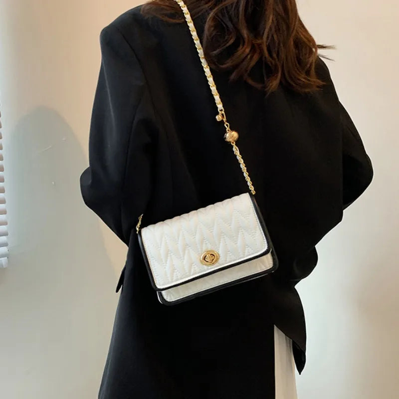 New Fashion Women's Shoulder Bag Simple Chain Texture Small Square Bag Light Luxury Party Crossbody Bag Purses and Handbags