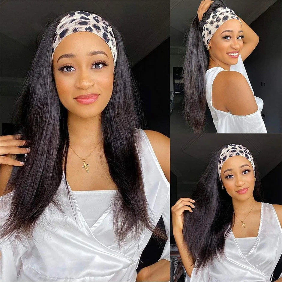 Headband Wig Human Hair Bone Straight Human Hair Wigs Full Machine Made Peruvian Human Hair Wigs For Black Women Easy to Go 180%