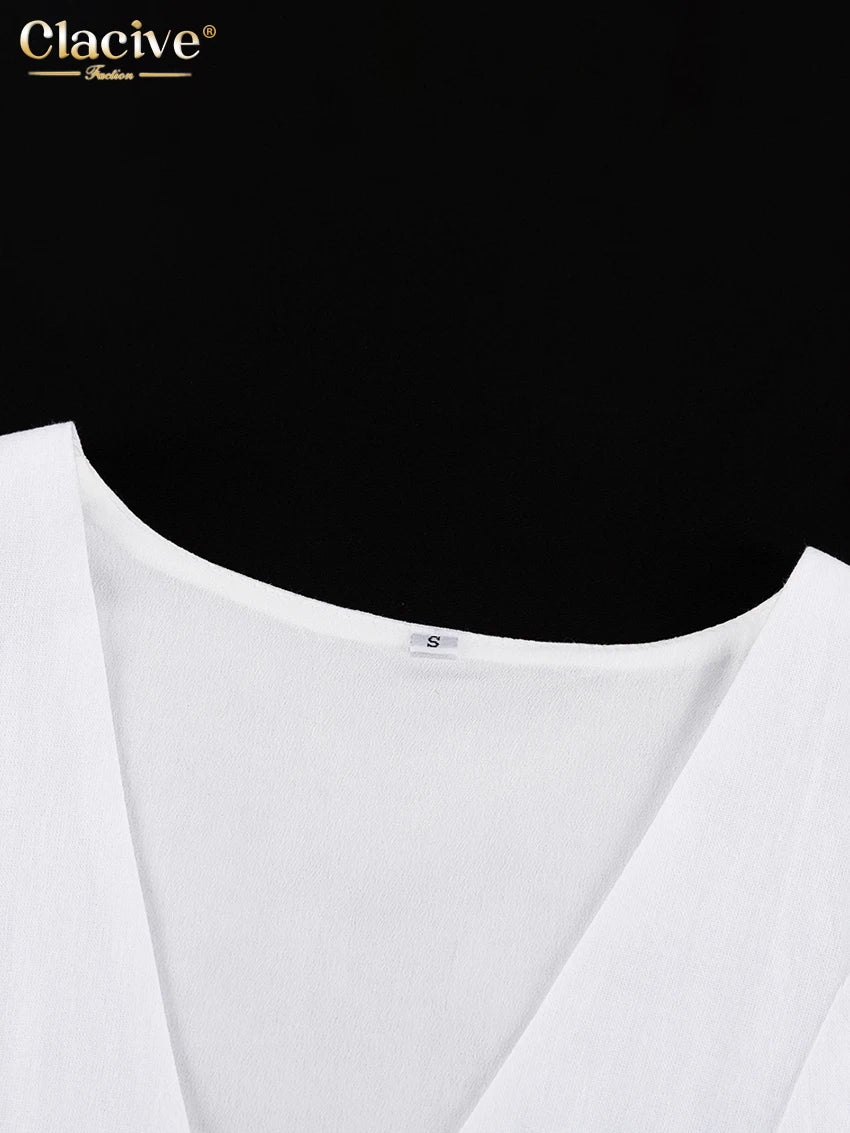 Clacive Summer White Linen Two Piece Set For Women 2023 Fashion Sleeveless Tank Top New In Matching High Waist Wide Pants Set