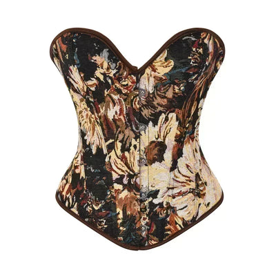Vintage Overbust Korsetts und Bustiers Blumendruck Brokat Sexy Korsett Top Viktorianische Mode Kostüme Plus Size
