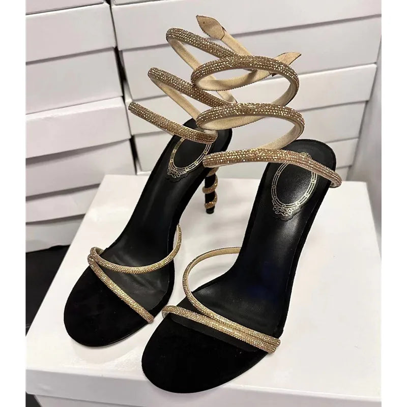 Star Style Luxus Kristall Schlange Gewickelt Damen Sandalen Sexy Stiletto High Heels Gladiator Sandalen Sommer Mode Party Abschlussball Schuhe