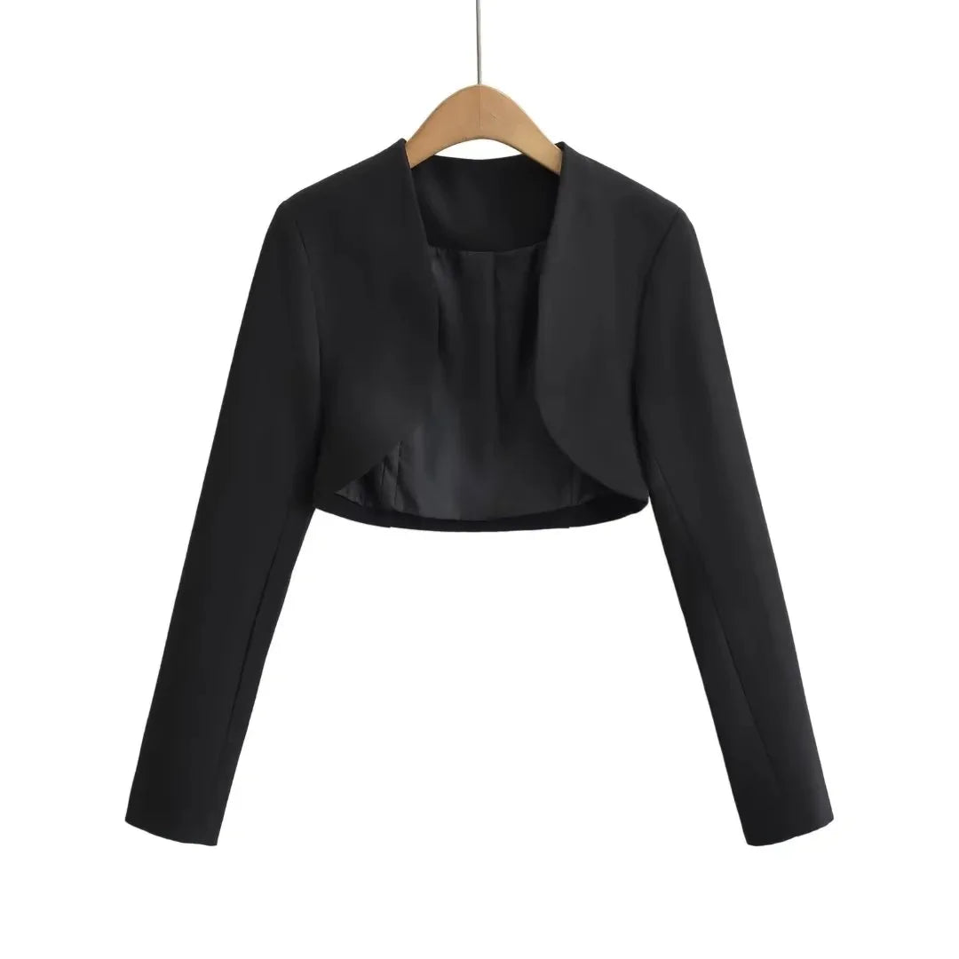 2023 Herbst V-Ausschnitt Offene Nähte Cropped Blazer Damen Langarm Kurze Anzüge Mode Oberbekleidung