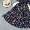 2024 Neues Sommer Blumenmuster Maxikleid Damen Vintage Eckiger Ausschnitt Geraffte Brust Schärpe Bandage Sommerkleid Partykleid
