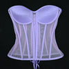 Women Mesh Corset Bustier With Cups Overbust Tight Shaping Tops Strapless Transparent Bodice Slimm Waist Wedding Lace Up Boned