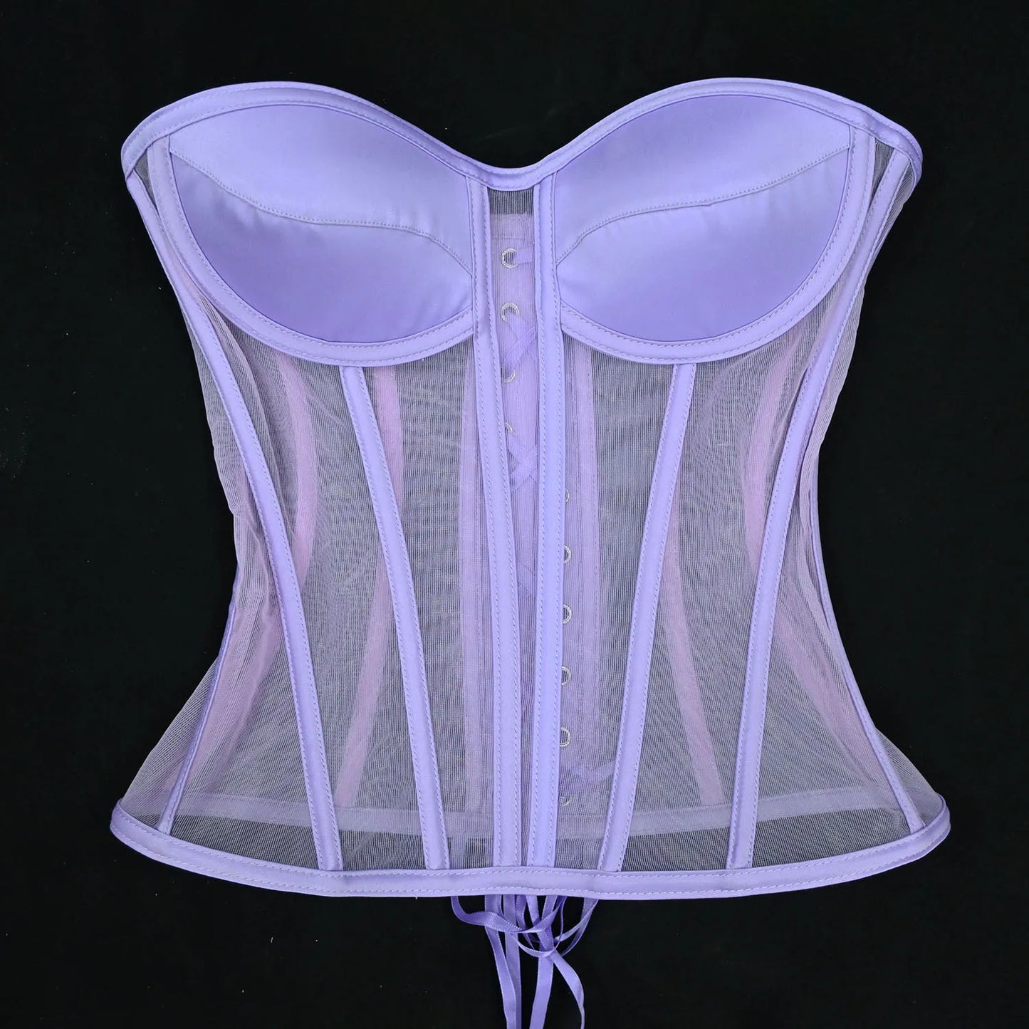 Women Mesh Corset Bustier With Cups Overbust Tight Shaping Tops Strapless Transparent Bodice Slimm Waist Wedding Lace Up Boned