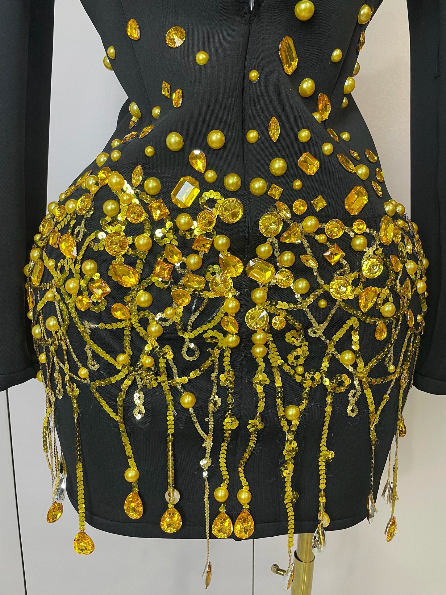 Glitzernde Kristallketten Perlen Langarm Minikleid 2025 Damen Geburtstag Abendparty Nachtclub Outfit Sängerin Hochzeitskostüm