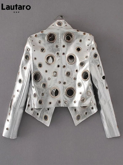 Lautaro Runway Cut Out Kurze Kunstlederjacke Goldene Nieten Coole Stylische Designer Kleidung Damen Europäische Amerikanische Mode 2022