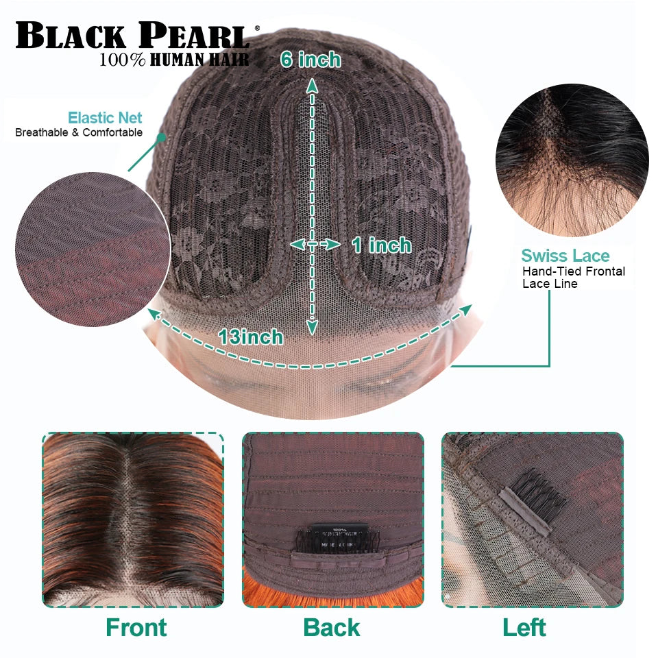 Black Pearl Ginger Lace Front 100% Human Hair Quality Wigs Glueless Wig Short Straight Bob Wig Lace Front Human Hair Wig