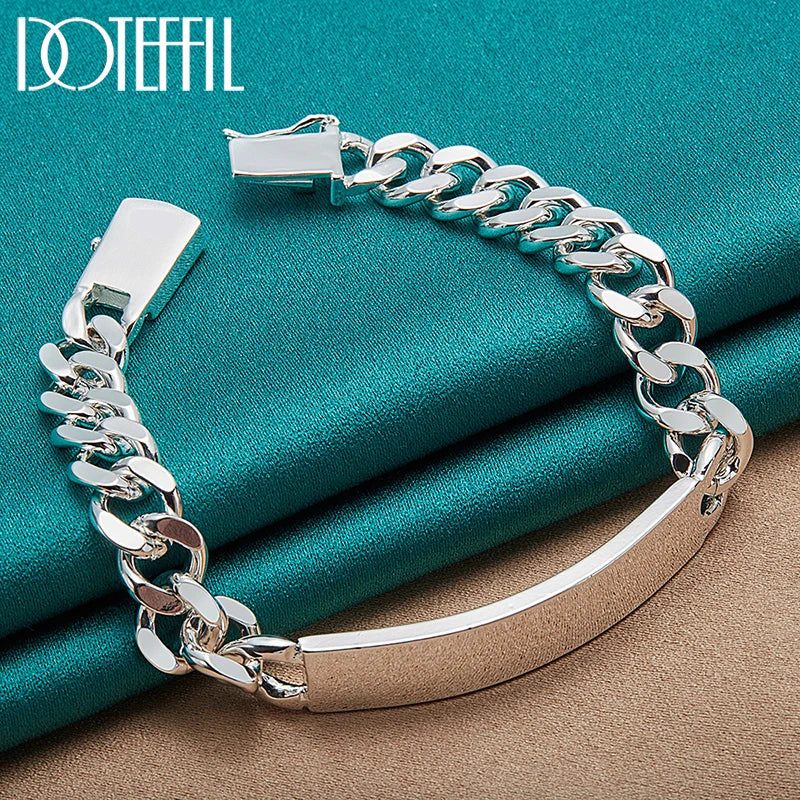 DOTEFFIL 925 Sterling Silver 2pcs Bracelet 10mm Smooth Sideways Chain For Men Women Wedding Engagement Party Jewelry