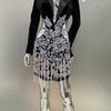 2024 Luxus Diamanten Quasten Sexy Cut-Out Gekerbte Schwarze Minikleid Damen Abendparty Vestido Feiern Club Party Outfit