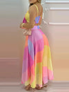 A lace-up short top with a half-length skirt and a geometric pattern women's dress set