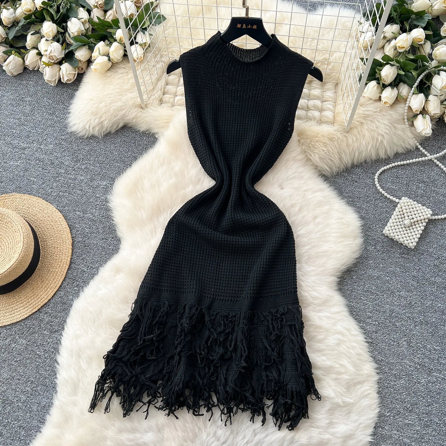YuooMuoo Chic Fashion Sexy Package Hips Knitted Mini Dress 2026 New Summer Sleeveless Tassels Bodycon Party Dress Beach Vestidos